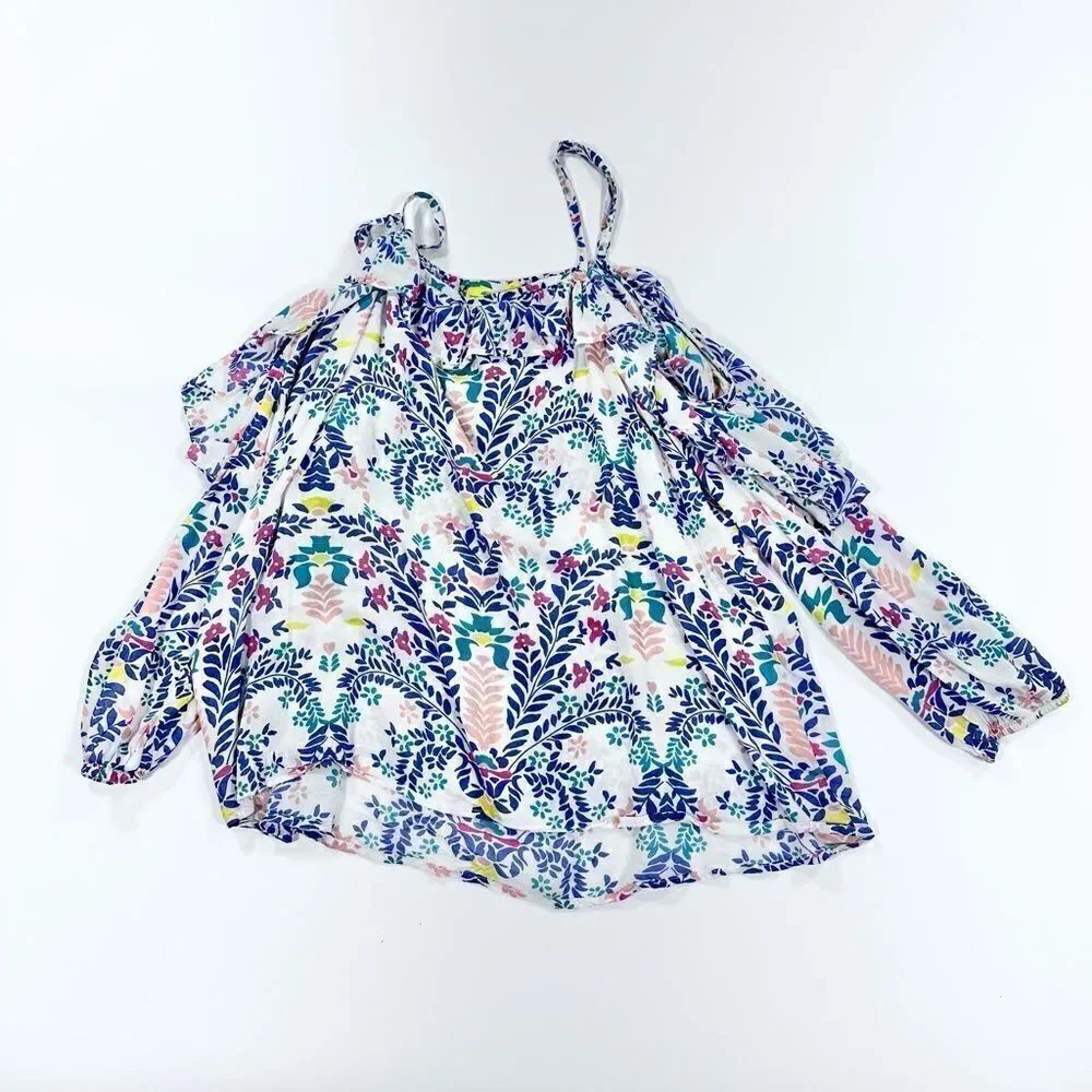 Roberta Roller Rabbit floral print cold shoulder lightweight viscose blouse M
